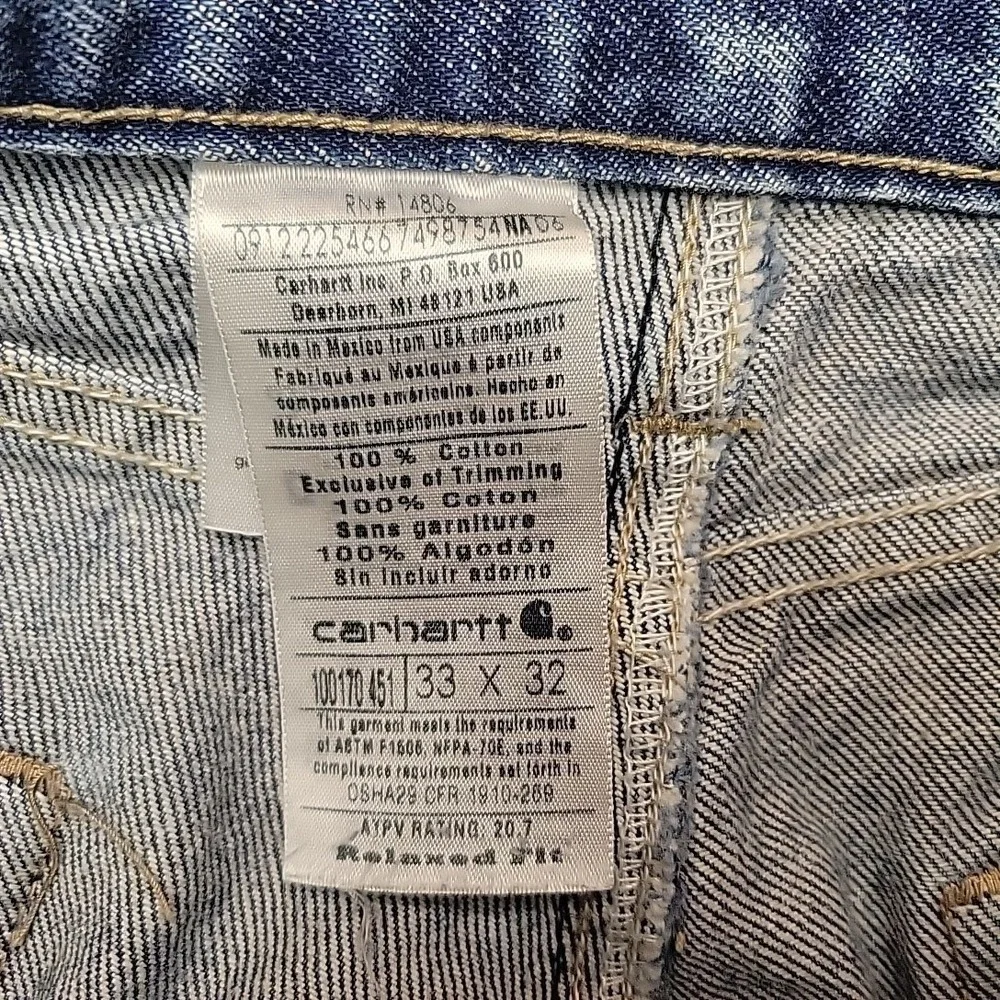 Carhartt Jeans Mens 33x32 Blue Double Knee Relaxed FR Cargo Logger Workwear